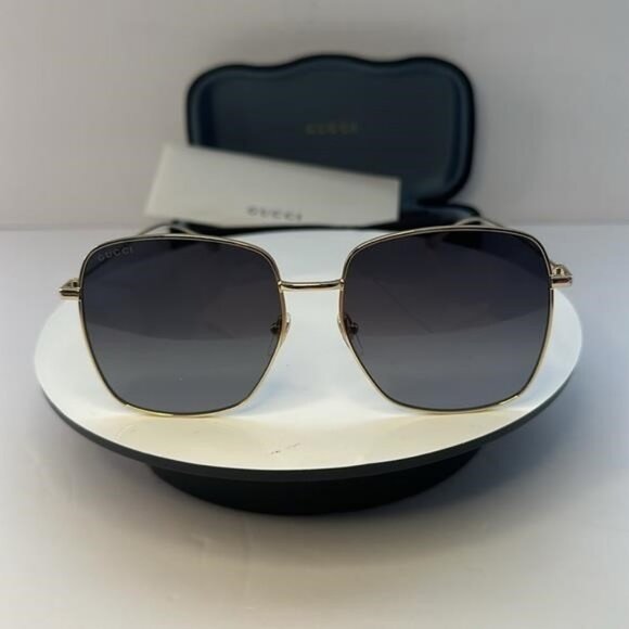? - New Authentic GUCCI GG1031S-001 59 Sunglass Woman Metal Gold-Gold-Grey main image 3